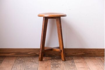 アンティーク家具　アンティーク　古い木のおしゃれでシャビーな丸スツール(2)