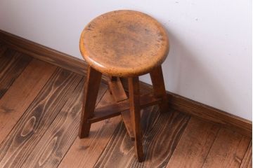 アンティーク家具　アンティーク　古い木のおしゃれでシャビーな丸スツール(2)