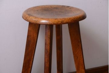 アンティーク家具　アンティーク　古い木のおしゃれでシャビーな丸スツール(2)
