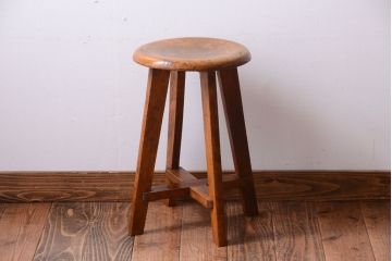 アンティーク家具　アンティーク　古い木のおしゃれでシャビーな丸スツール(2)