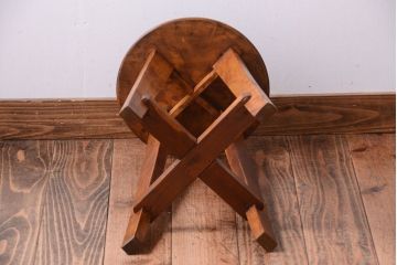 アンティーク家具　アンティーク　古い木のおしゃれでシャビーな丸スツール(2)