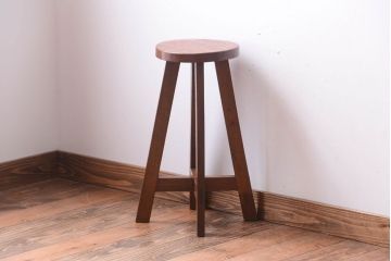 アンティーク家具　アンティーク　古い木のおしゃれでシャビーな丸スツール(3)