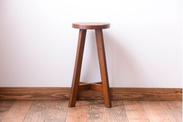 アンティーク家具　アンティーク　古い木のおしゃれでシャビーな丸スツール(3)