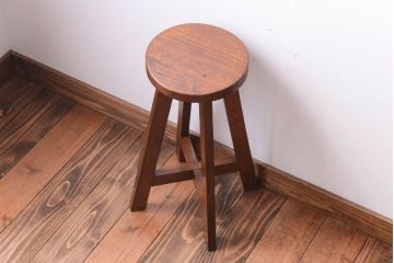 アンティーク家具　アンティーク　古い木のおしゃれでシャビーな丸スツール(3)
