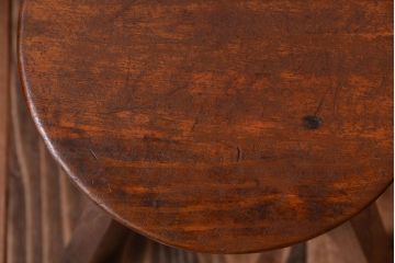 アンティーク家具　アンティーク　古い木のおしゃれでシャビーな丸スツール(3)