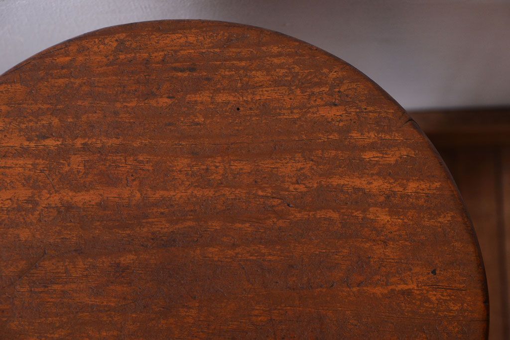 アンティーク家具　アンティーク　古い木のおしゃれでシャビーな丸スツール(3)