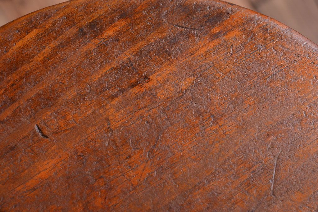 アンティーク家具　アンティーク　古い木のおしゃれでシャビーな丸スツール(3)