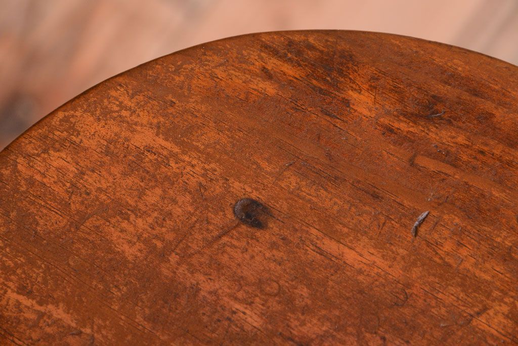 アンティーク家具　アンティーク　古い木のおしゃれでシャビーな丸スツール(3)