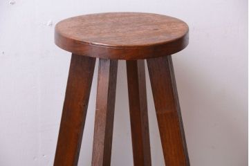 アンティーク家具　アンティーク　古い木のおしゃれでシャビーな丸スツール(3)