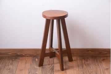 アンティーク家具　アンティーク　古い木のおしゃれでシャビーな丸スツール(3)