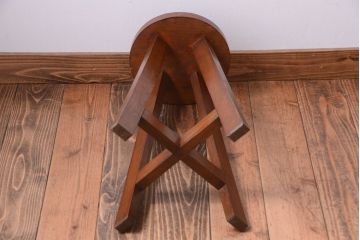 アンティーク家具　アンティーク　古い木のおしゃれでシャビーな丸スツール(3)