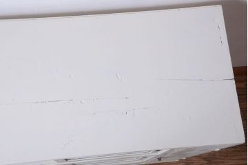 アンティーク家具　アンティークペイント　気泡ガラス入り!小振りな収納棚(下駄箱)