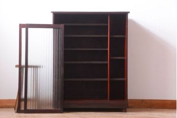 アンティーク家具　和製アンティーク　銀モールガラス入り!古い木製の引き戸収納棚(下駄箱)