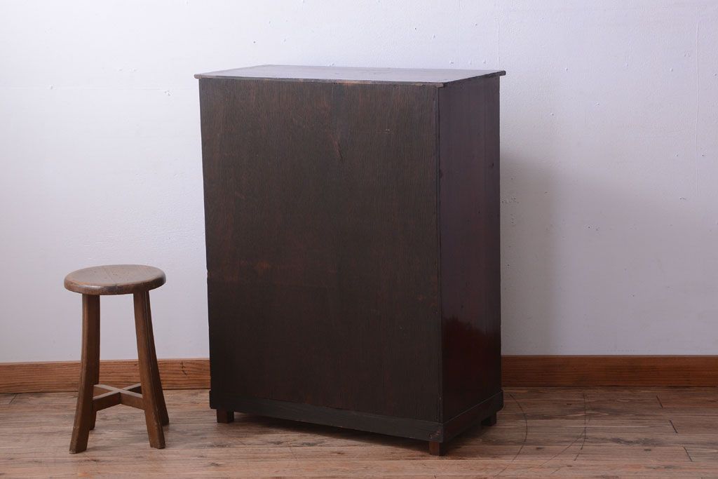 アンティーク家具　和製アンティーク　銀モールガラス入り!古い木製の引き戸収納棚(下駄箱)