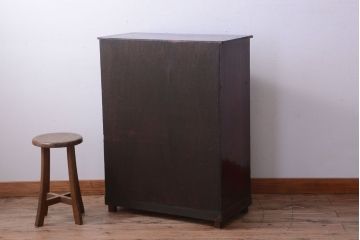 アンティーク家具　和製アンティーク　銀モールガラス入り!古い木製の引き戸収納棚(下駄箱)