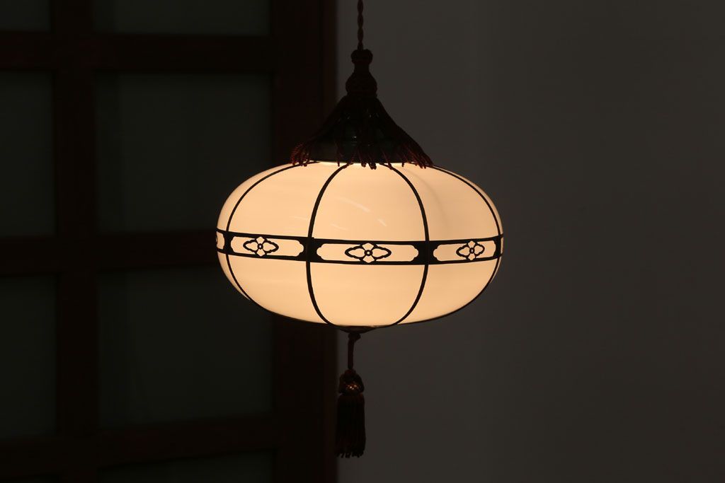 和製アンティーク　飾り房付き　銅巻　モダンな電笠