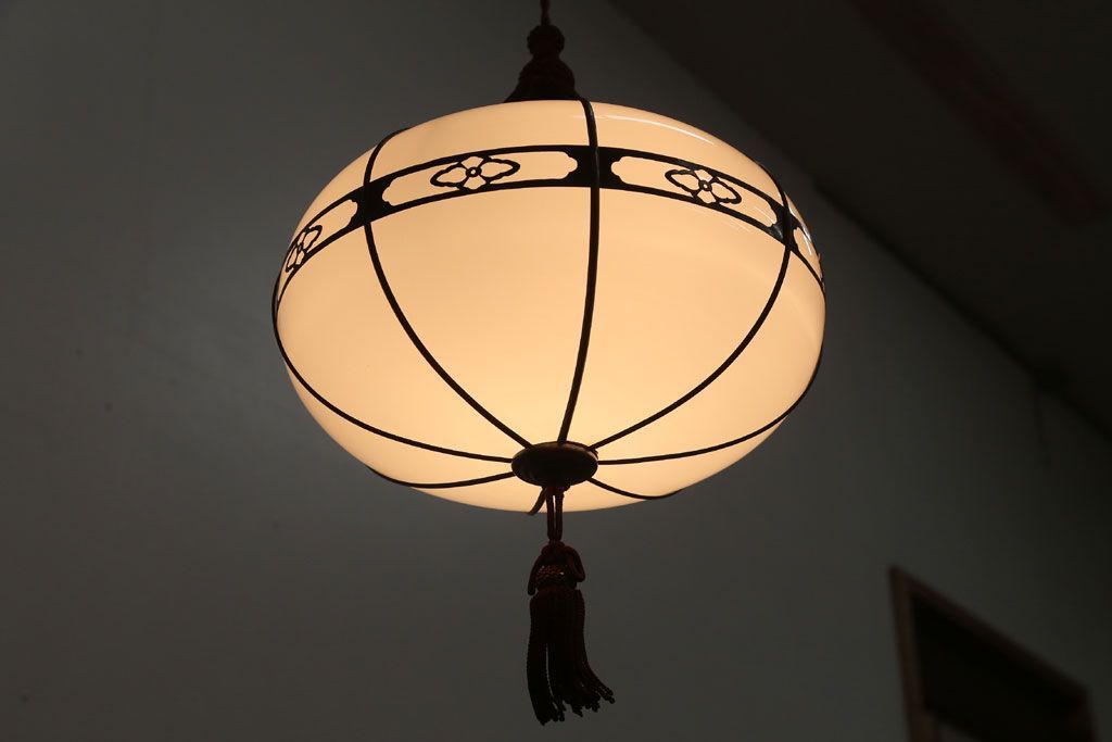 和製アンティーク　飾り房付き　銅巻　モダンな電笠