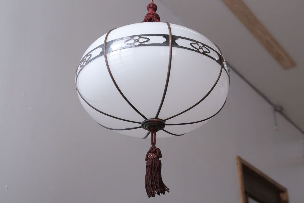 和製アンティーク　飾り房付き　銅巻　モダンな電笠