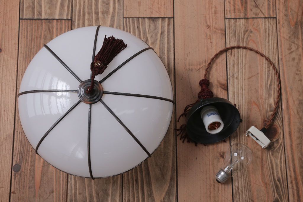 和製アンティーク　飾り房付き　銅巻　モダンな電笠