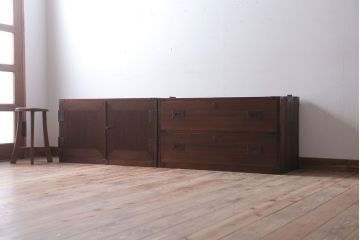 アンティーク家具　和製アンティーク　衣装盆付き!銅金具が上品な古い桐材製観音箪笥(桐箪笥、桐たんす)