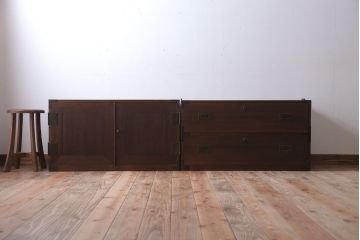 アンティーク家具　和製アンティーク　衣装盆付き!銅金具が上品な古い桐材製観音箪笥(桐箪笥、桐たんす)