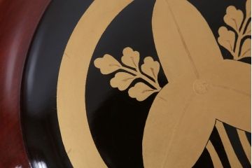 古民具・骨董　明治　総欅漆塗り行器(家紋・漆器・太平)(2)
