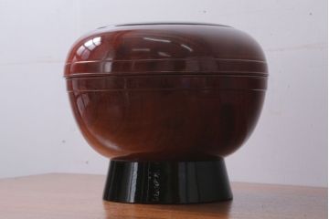 古民具・骨董　明治　総欅漆塗り行器(家紋・漆器・太平)(2)