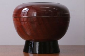 古民具・骨董　明治　総欅漆塗り行器(家紋・漆器・太平)(2)