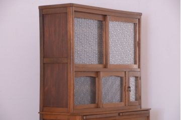アンティーク家具　和製アンティーク　ダイヤガラス入り!古い木製の重ね食器棚(カップボード)