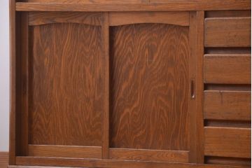 アンティーク家具　和製アンティーク　ダイヤガラス入り!古い木製の重ね食器棚(カップボード)