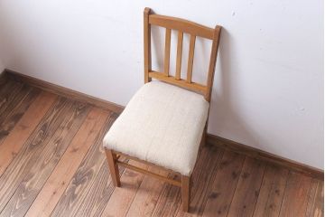 アンティーク家具　和製アンティーク　アンティークリネン座面のシンプルなダイニングチェア(2)
