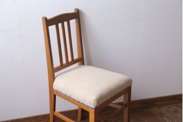 アンティーク家具　和製アンティーク　アンティークリネン座面のシンプルなダイニングチェア(2)