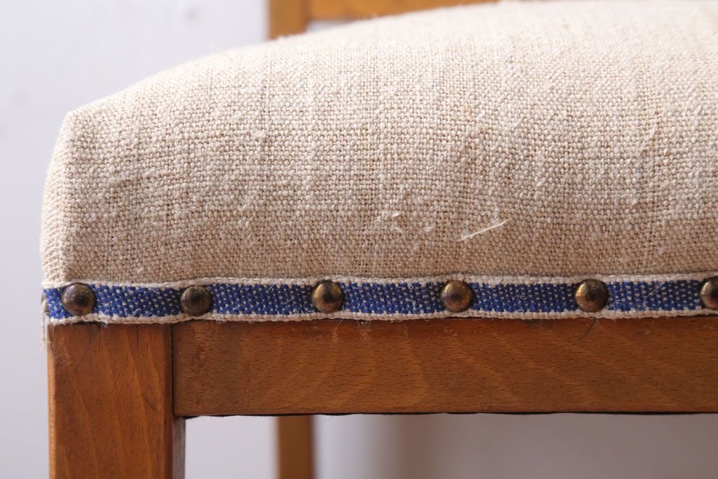 アンティーク家具　和製アンティーク　アンティークリネン座面のシンプルなダイニングチェア(2)