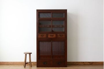 アンティーク家具　古民具・骨董　一本物　丸桟引き戸付き!モダンなアンティーク三尺水屋箪笥
