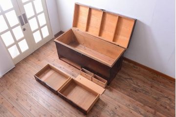 アンティーク雑貨　古民具・骨董　明治期　引き出し付き!大きなアンティーク長持