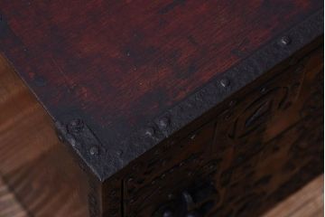 アンティーク家具　古民具・骨董　明治期　かくし付き!懸硯型佐渡船箪笥(掛硯型、懸硯型、舟箪笥)