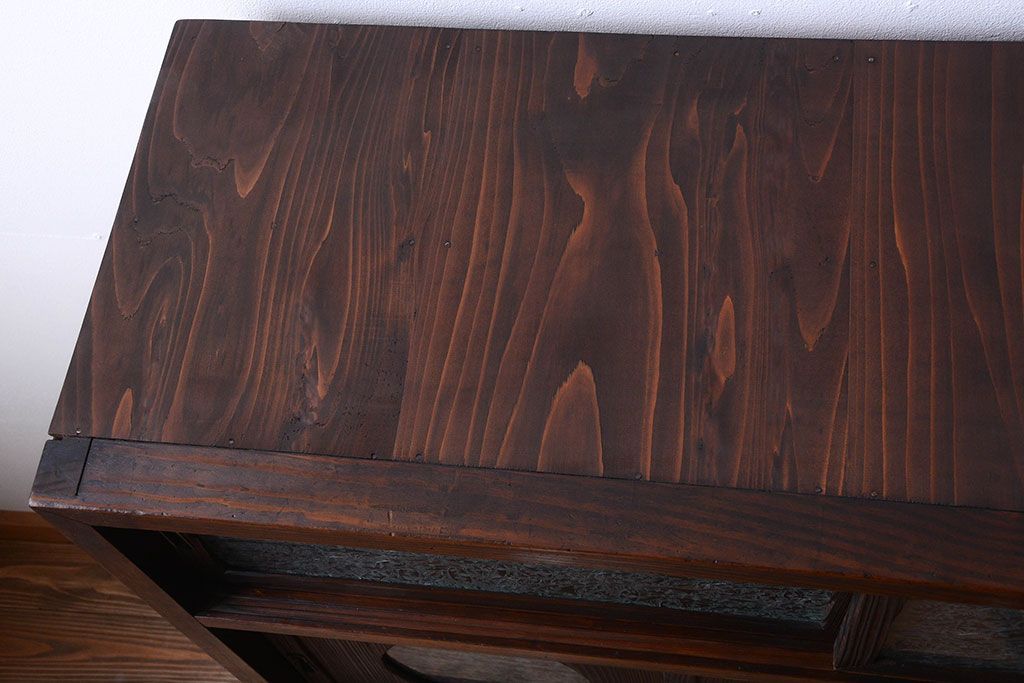 アンティーク家具　和製アンティーク　大正期　丸窓引き戸付き!古い木製のモダンな縦型収納棚