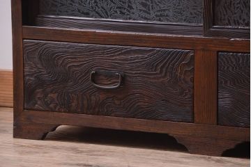 アンティーク家具　和製アンティーク　大正期　丸窓引き戸付き!古い木製のモダンな縦型収納棚