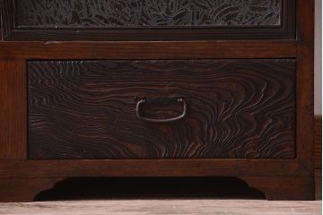 アンティーク家具　和製アンティーク　大正期　丸窓引き戸付き!古い木製のモダンな縦型収納棚