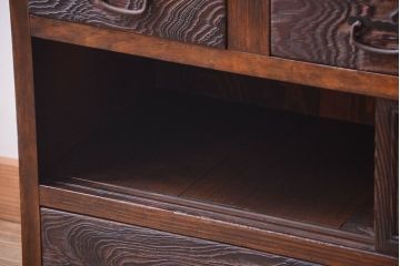 アンティーク家具　和製アンティーク　大正期　丸窓引き戸付き!古い木製のモダンな縦型収納棚