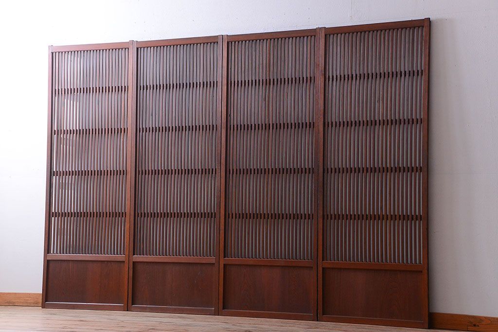 和製アンティーク　古い木のシンプルな格子戸4枚セット