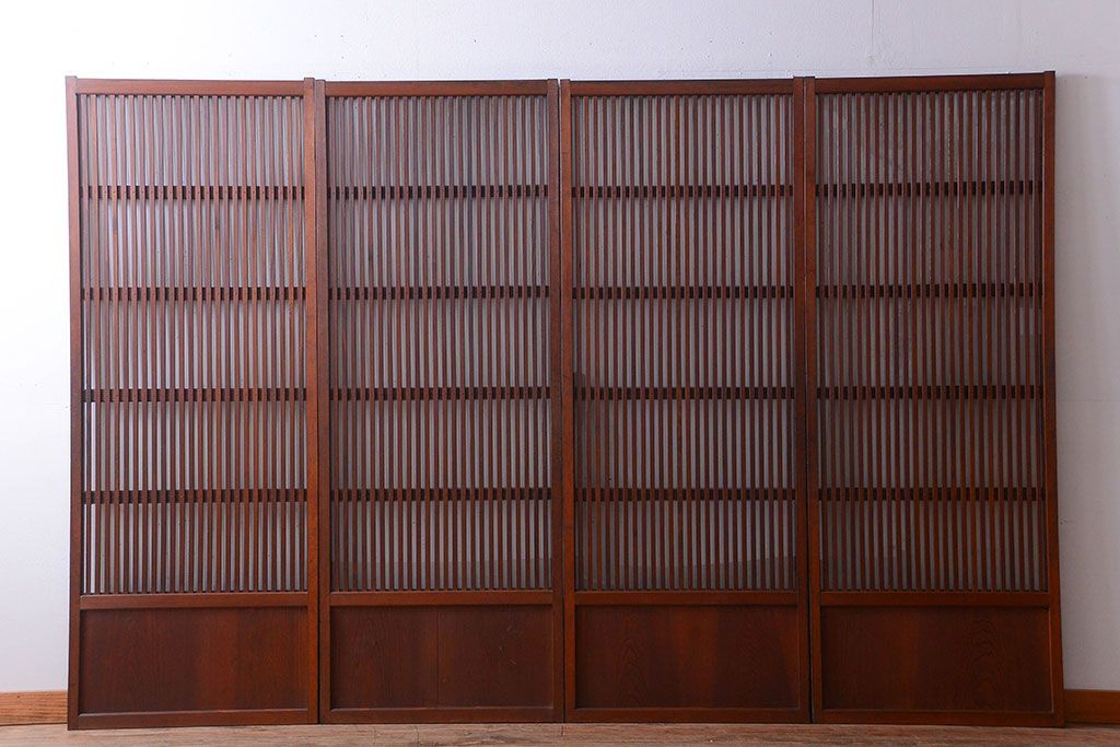 和製アンティーク　古い木のシンプルな格子戸4枚セット