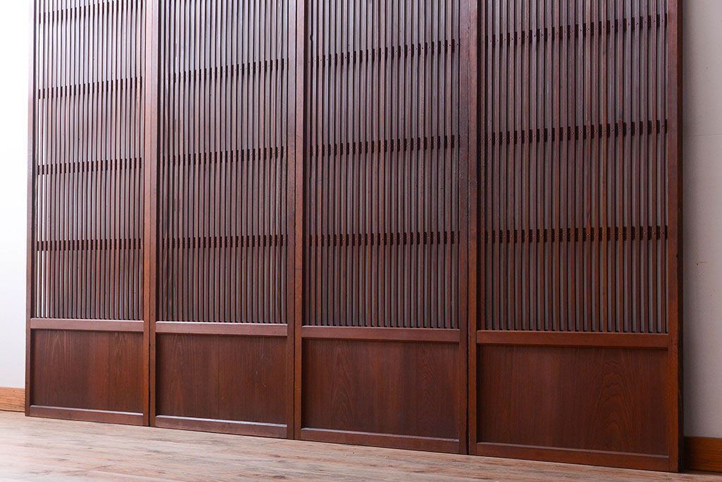 和製アンティーク　古い木のシンプルな格子戸4枚セット