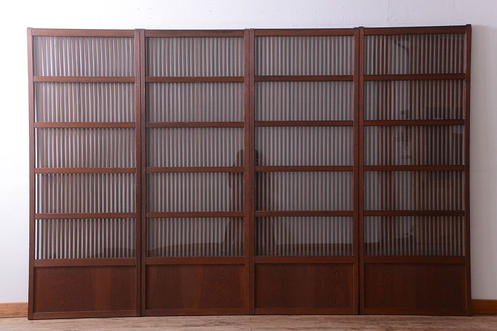 和製アンティーク　古い木のシンプルな格子戸4枚セット