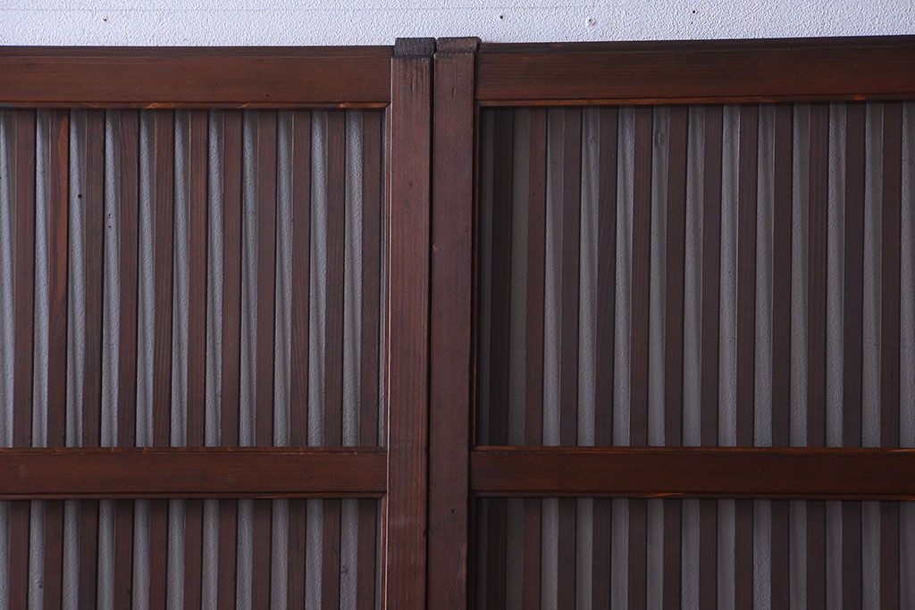 和製アンティーク　古い木のシンプルな格子戸4枚セット