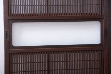古民具・骨董　裏障子付き!デザインガラス帯のアンティーク格子戸4枚セット