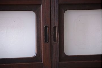 古民具・骨董　裏障子付き!デザインガラス帯のアンティーク格子戸4枚セット
