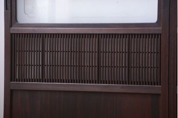 古民具・骨董　裏障子付き!デザインガラス帯のアンティーク格子戸4枚セット