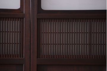 古民具・骨董　裏障子付き!デザインガラス帯のアンティーク格子戸4枚セット