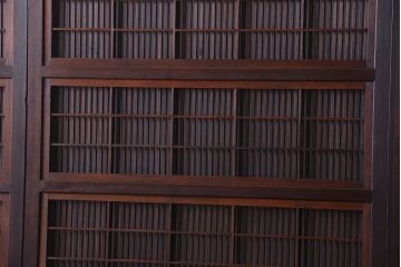 古民具・骨董　裏障子付き!デザインガラス帯のアンティーク格子戸4枚セット
